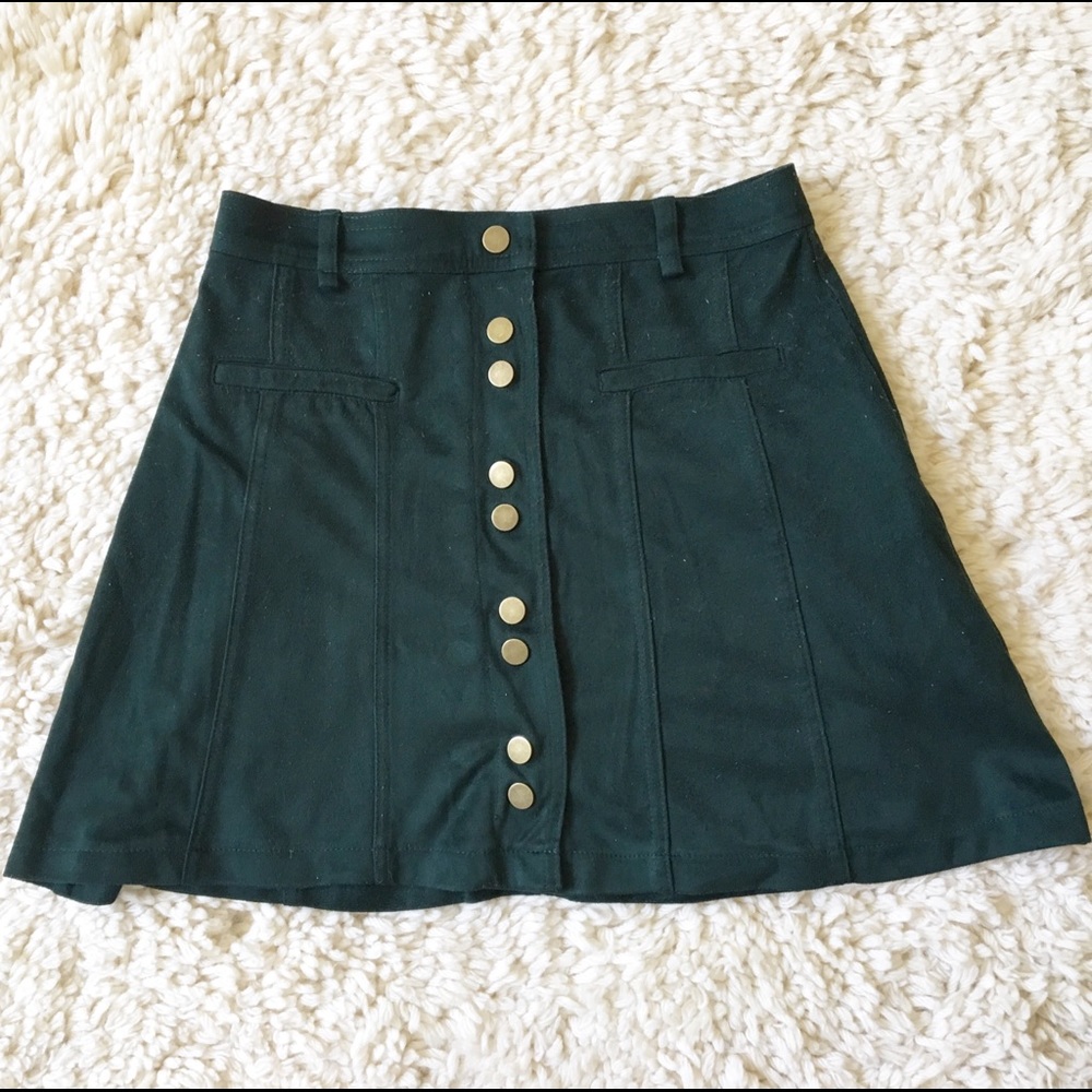 Zara Faux Suede Mini Button Skirt Emerald Green XS